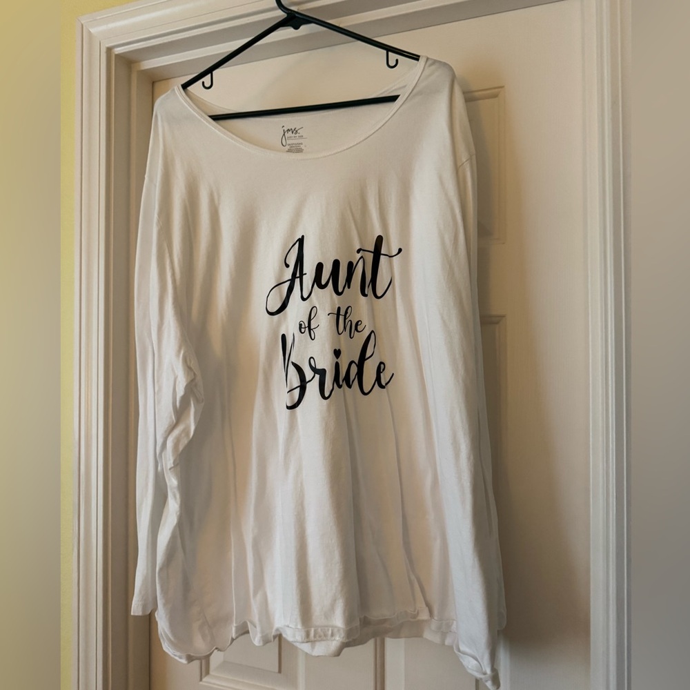 Just My Size white “ Aunt of the Bride” long sleeve t-shirt.